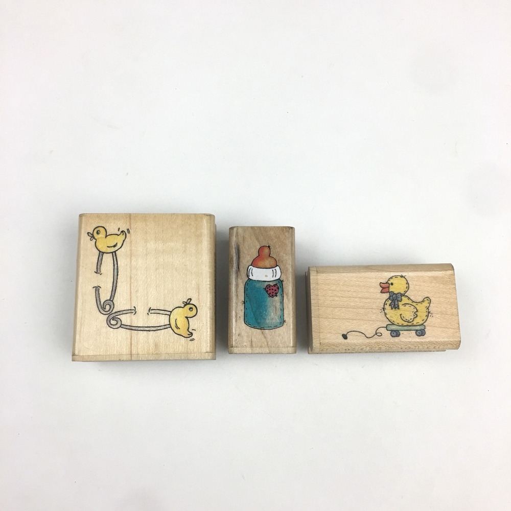 Set 3 Baby Shower‎ Bottle Pins Ducks Inkadinkado Rubber Stamps 9085K 6554L 6754L